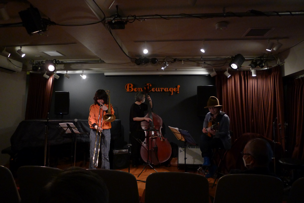Figure 3: Nanami Haruta on trombone, Ryuichi Ishikawa on bass, and Michiyuki Koyama on guitar in 2023