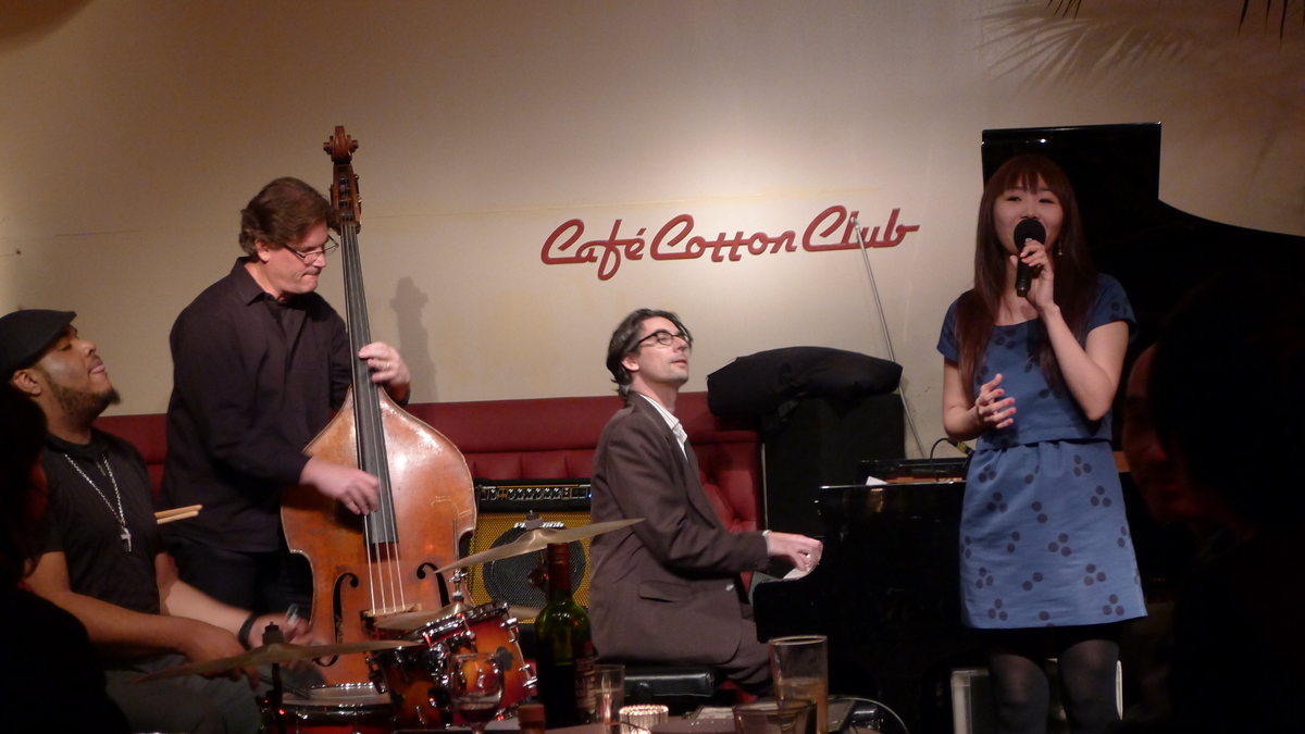 Figure 17: All-night jazz jam session at Cafe Cotton Club with Josh Nelson (piano), Trey Henry (bass), and Gene Coye (drums), who played at Marunouchi Cotton Club earlier that evening (March 2012)