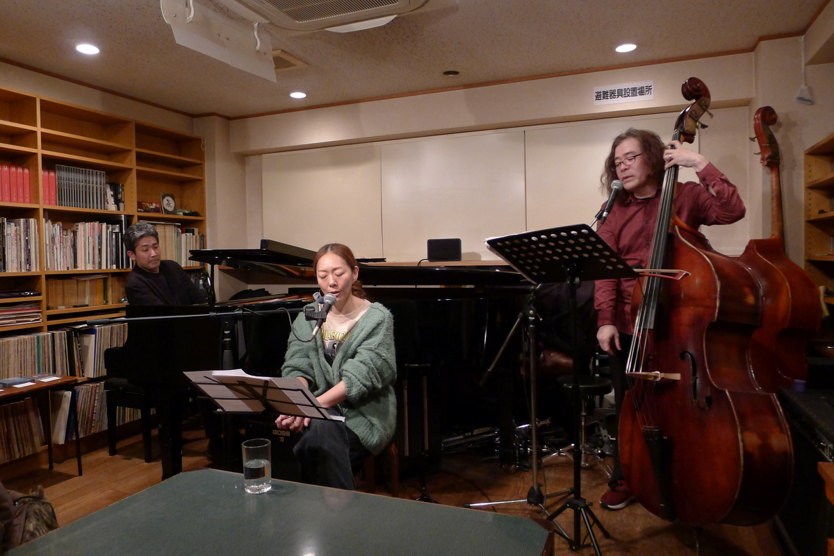 Figure 3: Voxographia trio with George Nakajima (piano), Hiroe Kobayashi (vocal), and Koji Tetsui (bass) at In F in March 2025