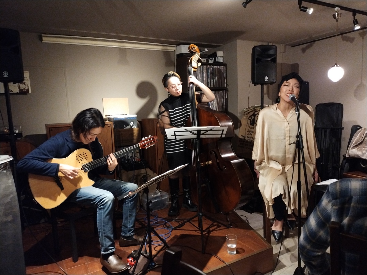 Figure 3: Yuka Ueda (vocals), Hinako Hodoshima (bass), and Tsuyuki Tatsuya (guitar) at On A Slow Boat To&mldr; in March 2024