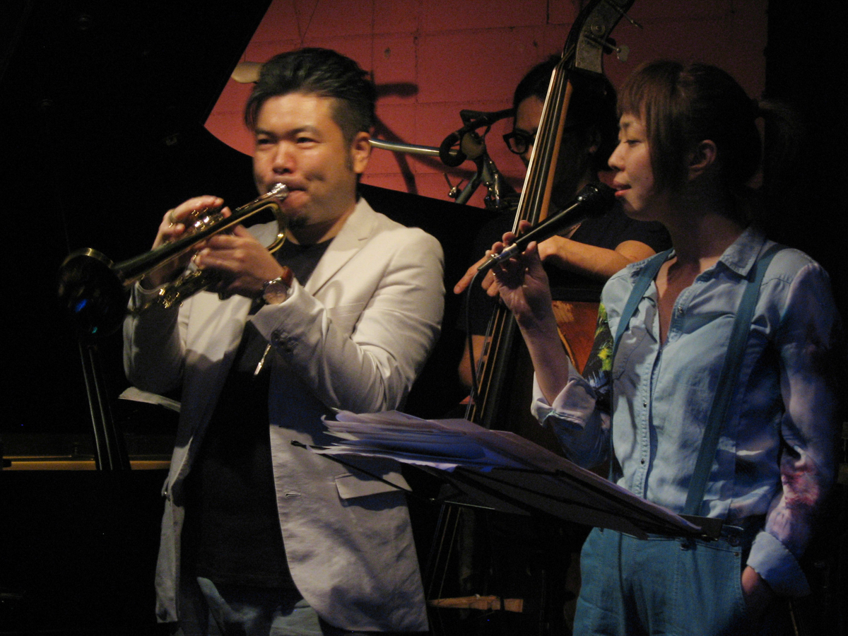 Figure 68: Keisuke Nakamura (trumpet), Takuya Sakazaki (bass), and Sanae Ichikawa (vocal) at Salt Peanuts in May 2016