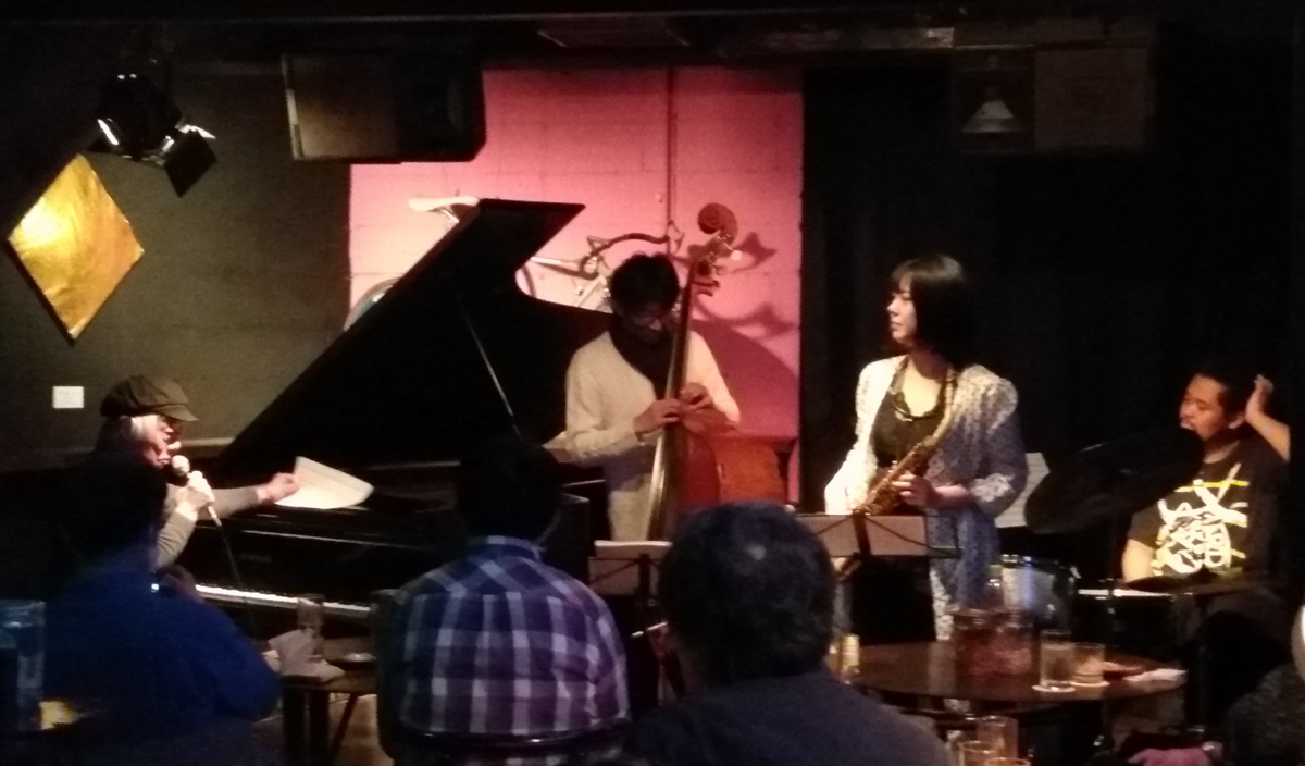 Figure 99: Petrichor with Junichiro Ohkuchi (piano), Ryohei Komaki (bass), Akiha Nakashima (sax), and Kaito Nakamura (drums) at Salt Peanuts in March 2023