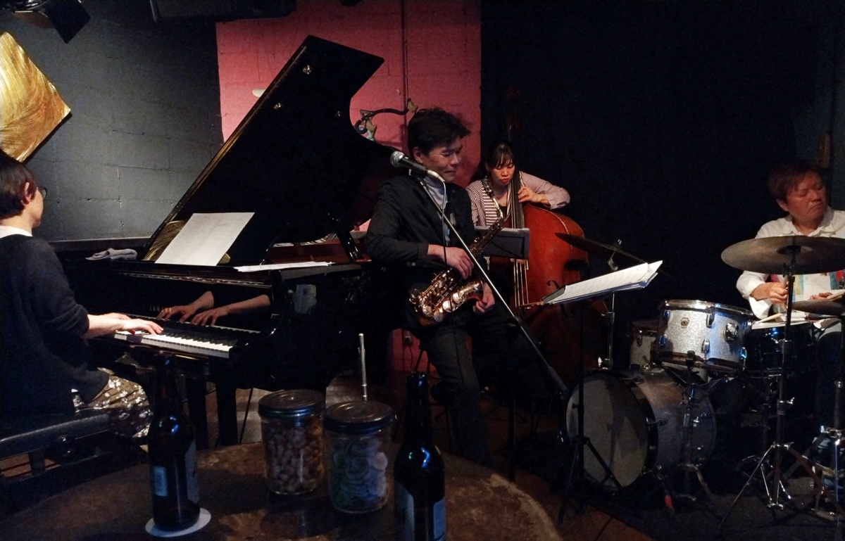 Figure 109: Quartruth with Fumie Chiba (piano), Yosuke Sato (sax), Yuki Ito (bass), and Yoshifumi Nihonmatsu (drums) at Salt Peanuts in April 2024