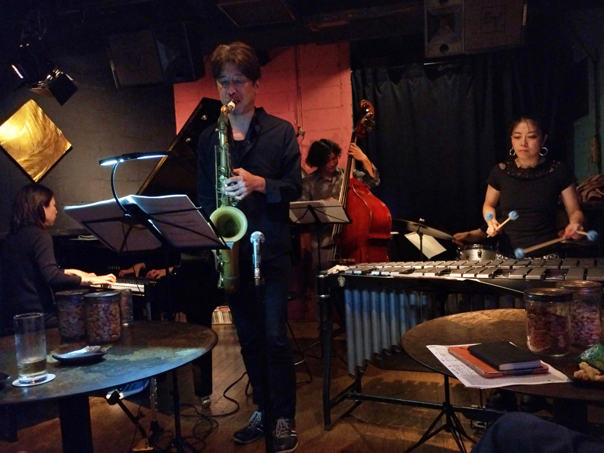 Figure 106: Ekoda Quintet with Momo Nonami (piano), Sguru Miyaji (sax), Katsuto Suzuki (bass), Kaori Nakajima (vibraphone), and Tetsutaro Kude (drums) at Salt Peanuts in May 2024