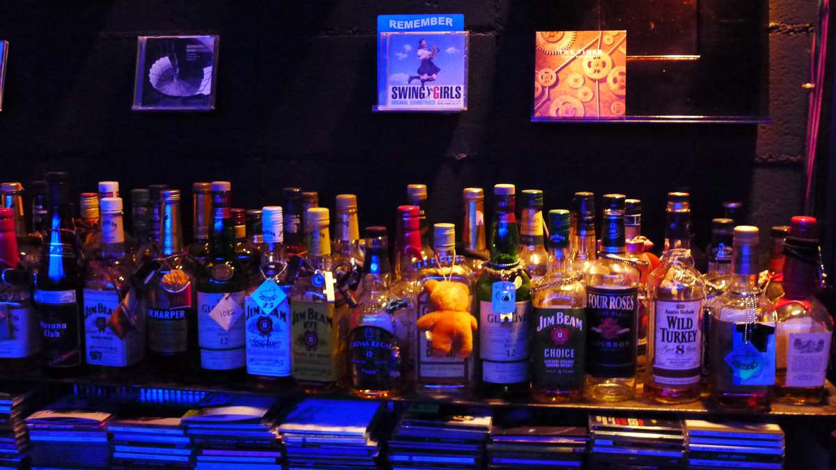 Figure 115: Japanese jazz CDs and bottles behind the bar at Salt Peanuts