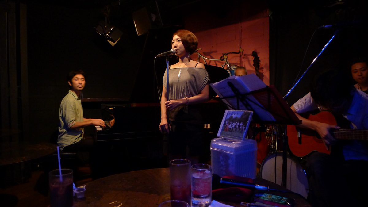 Figure 38: George Nakajima (piano), Sanae Ishikawa (vocal), Satoshi Kosugi (bass), Reikan Kobayashi (guitar), and Nobuyuki Komatsu (drums) at Salt Peanuts in September 2013