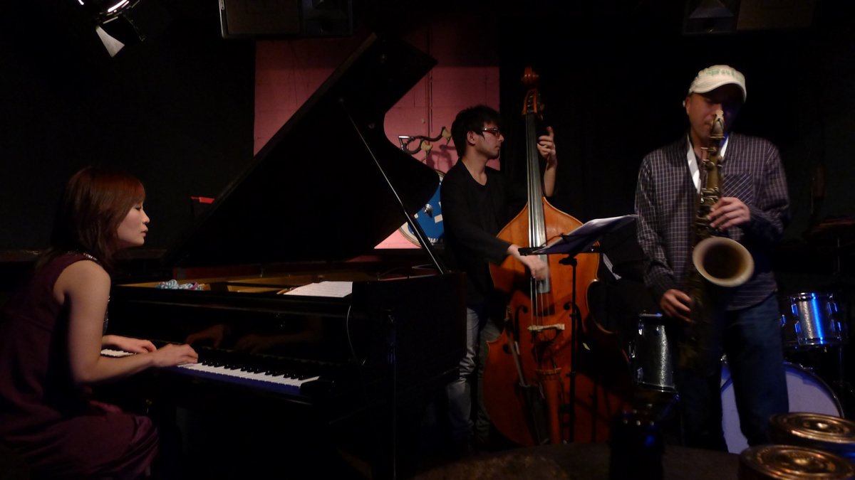 Figure 43: Sayaka Kishi (piano), Yuta Omino (bass), and Hiroshi Kojima (sax) at Salt Peanuts in December 2013