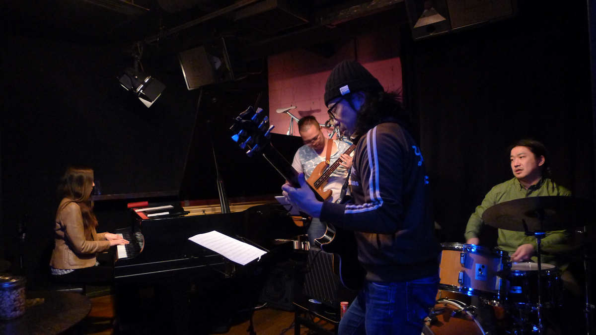 Figure 49: Harumi Nomoto (piano) Trio +1 with Ryoji Orihara (bass), Sohnosuke Imaizumi (drums), and Motohiko Ichino (guitar) at Salt Peanuts in March 2014