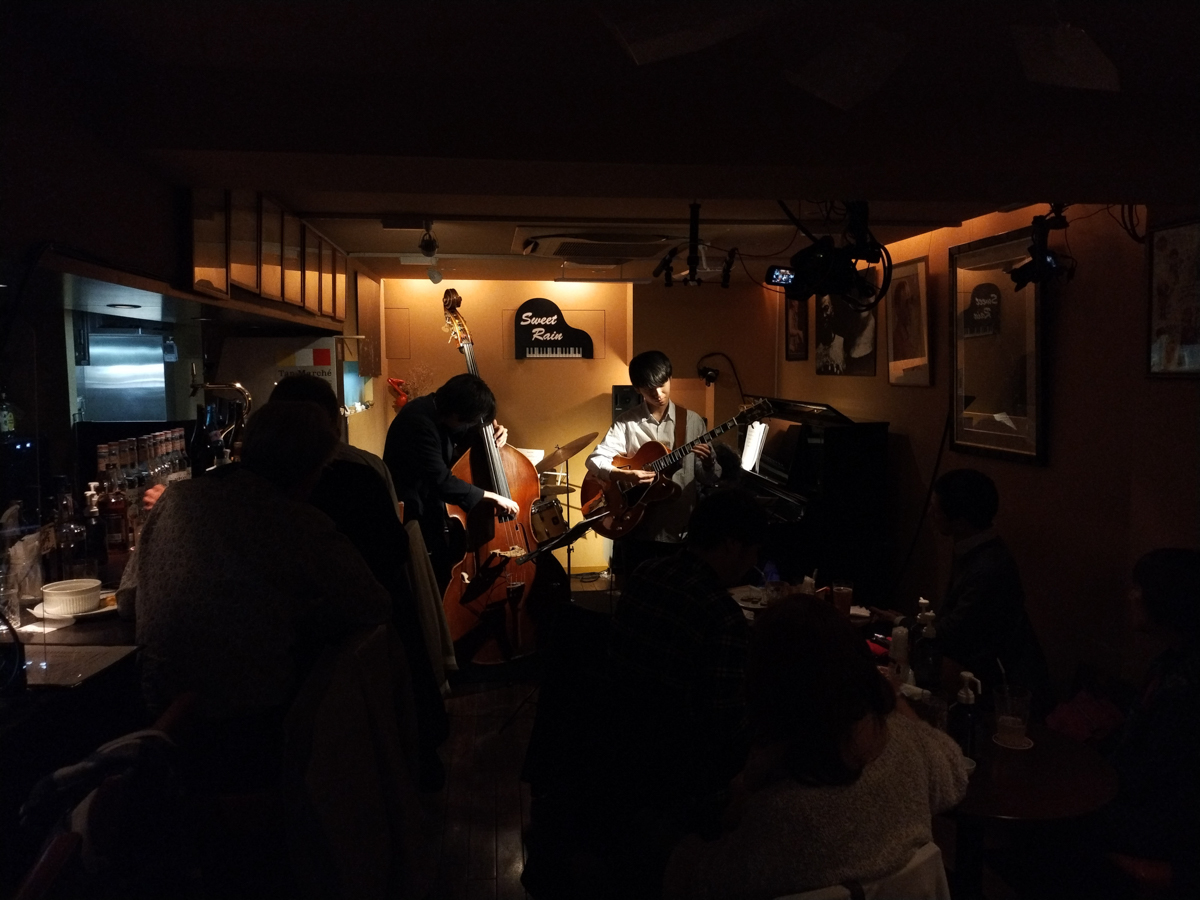 Figure 3: Kaito Nakamura (drums) Quartet with Koichi Hirata (guitar), Otohiko Fuse (piano), and Riku Takahashi (bass) at Sweet Rain in April 2024