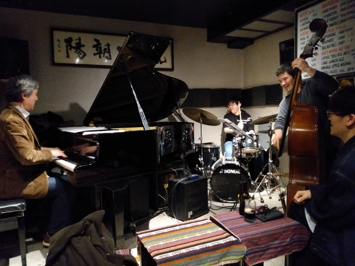 Figure 1: Mamoru Ishida (piano), Kenji Yoshitake (bass), and Minori Yagino (drums) at Thelonious in March 2025