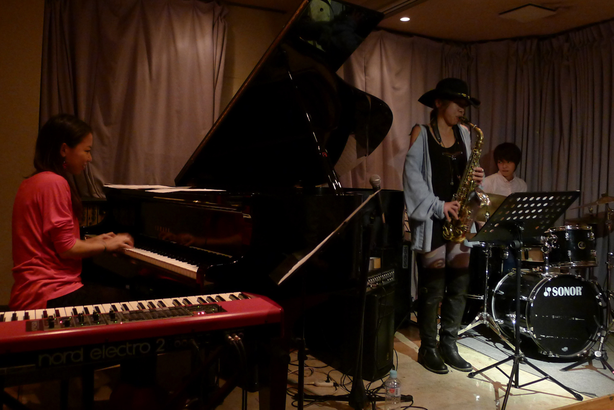 Figure 18: Masayo Koketsu (alto sax), Ami Fukui (piano), and Ritsuko Mishina (drums) as Disney Jazz at Thelonious in November 2012